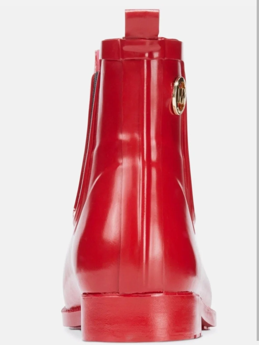 Michael KORS CHARM RED BLACK GOLD MK LOGO SHORT RAIN BOOTS Size US 6.5